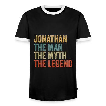 Jonathan the man the myth - Männer Kontrast-T-Shirt - Schwarz/Weiß - Vorne - AI Model Female 172 light (172cm) & AI Model Male 178 light (178cm)