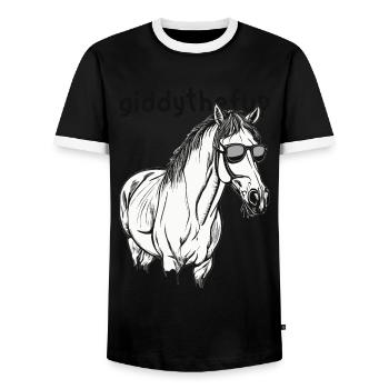 Giddythefup -Horse Racing - Men's Ringer Shirt - black/white - Front - AI Model Female 172 light (172cm) & AI Model Male 178 light (178cm)