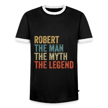 Robert the man the myth - Men's Ringer Shirt - black/white - Front - AI Model Female 172 light (172cm) & AI Model Male 178 light (178cm)