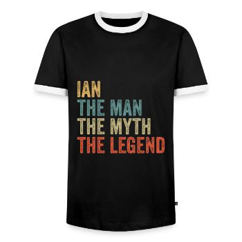 Ian the man the myth - Men's Ringer Shirt - black/white - Front - AI Model Female 172 light (172cm) & AI Model Male 178 light (178cm)