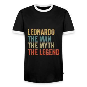 Leonardo the man the myth - Men's Ringer Shirt - black/white - Front - AI Model Female 172 light (172cm) & AI Model Male 178 light (178cm)