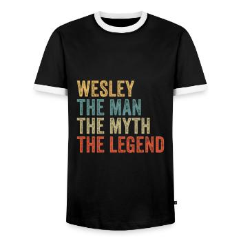 Wesley the man the myth - Men's Ringer Shirt - black/white - Front - AI Model Female 172 light (172cm) & AI Model Male 178 light (178cm)