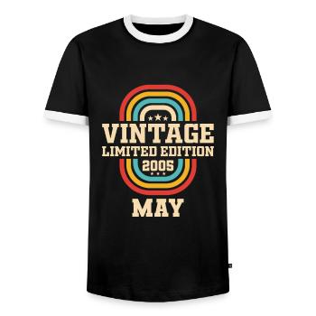 19th Birthday May Vintage 2005 Gift Idea - Men's Ringer Shirt - black/white - Front - AI Model Female 172 light (172cm) & AI Model Male 178 light (178cm)