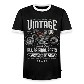 Moto Vintage Moto Moto Anniversaire 1985 - T-shirt contrasté Homme - noir/blanc - Devant - AI Model Female 172 light (172cm) & AI Model Male 178 light (178cm)