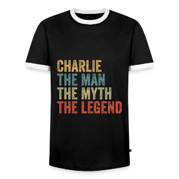 Charlie the man the myth - Männer Kontrast-T-Shirt - Schwarz/Weiß - Vorne - AI Model Female 172 light (172cm) & AI Model Male 178 light (178cm)