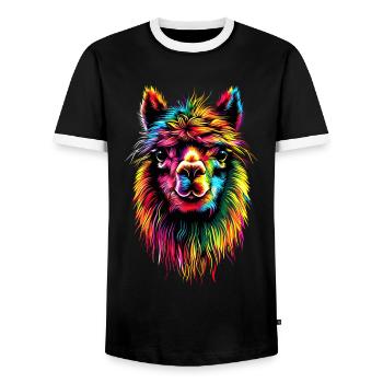 Alpaca Pop Art Bright Colors Llama Rainbow Alpaca - Men's Ringer Shirt - black/white - Front - AI Model Female 172 light (172cm) & AI Model Male 178 light (178cm)