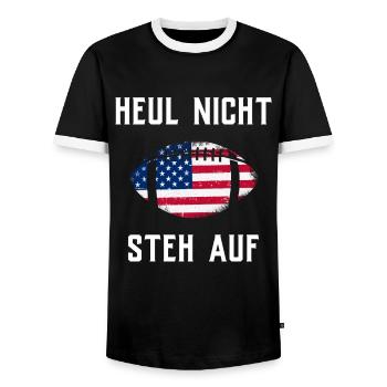 American Football Tshirt Men's Kids Football - Men's Ringer Shirt - black/white - Front - AI Model Female 172 light (172cm) & AI Model Male 178 light (178cm)