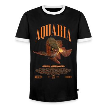 Asian Arowana Monster Fish Keeper Streetwear - Men's Ringer Shirt - black/white - Front - AI Model Female 172 light (172cm) & AI Model Male 178 light (178cm)