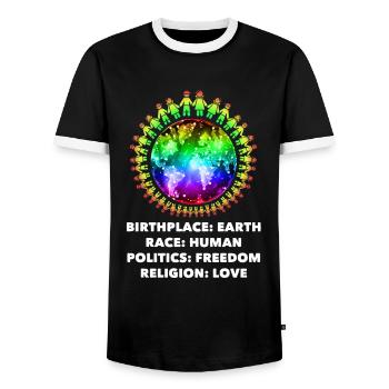 against racism, against the right, against Nazis, love - Men's Ringer Shirt - black/white - Front - AI Model Female 172 light (172cm) & AI Model Male 178 light (178cm)