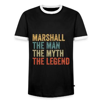 Marshall the man the myth - Men's Ringer Shirt - black/white - Front - AI Model Female 172 light (172cm) & AI Model Male 178 light (178cm)