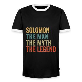 Solomon the man the myth - Men's Ringer Shirt - black/white - Front - AI Model Female 172 light (172cm) & AI Model Male 178 light (178cm)
