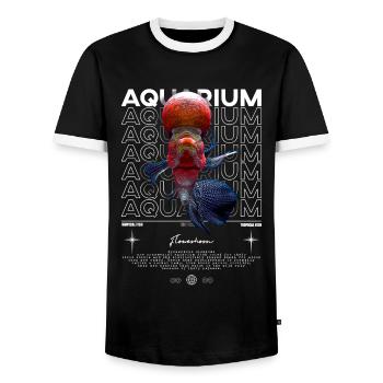 Flowerhorn Cichlid Monster Fish Keeper Streetwear - Men's Ringer Shirt - black/white - Front - AI Model Female 172 light (172cm) & AI Model Male 178 light (178cm)