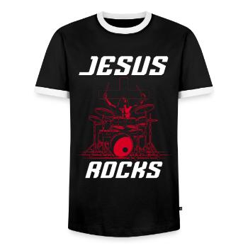 Rock 'n' Roll Music, Dancing, Concert, Festival - Men's Ringer Shirt - black/white - Front - AI Model Female 172 light (172cm) & AI Model Male 178 light (178cm)