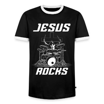 Rock 'n' Roll Musik, Tanzen, Konzert, Festival - Männer Kontrast-T-Shirt - Schwarz/Weiß - Vorne - AI Model Female 172 light (172cm) & AI Model Male 178 light (178cm)