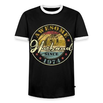 50th Wedding Anniversary Great Husband Since 1974 Retro - Men's Ringer Shirt - black/white - Front - AI Model Female 172 light (172cm) & AI Model Male 178 light (178cm)