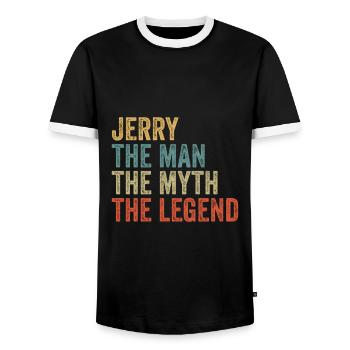 Jerry the man the myth - Men's Ringer Shirt - black/white - Front - AI Model Female 172 light (172cm) & AI Model Male 178 light (178cm)