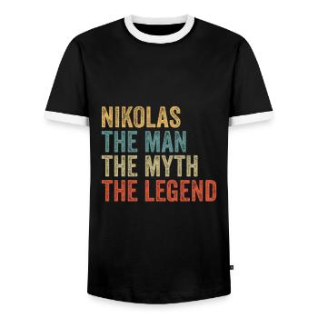 Nikolas l’homme le mythe - T-shirt contrasté Homme - noir/blanc - Devant - AI Model Female 172 light (172cm) & AI Model Male 178 light (178cm)