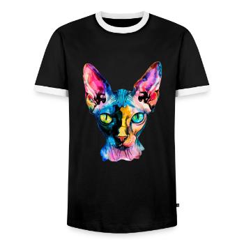Sphynx illustration, funny sphynx cat - Männer Kontrast-T-Shirt - Schwarz/Weiß - Vorne - AI Model Female 172 light (172cm) & AI Model Male 178 light (178cm)