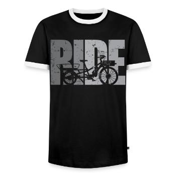 Fahrrad Fahren Cargobike - Männer Kontrast-T-Shirt - Schwarz/Weiß - Vorne - AI Model Female 172 light (172cm) & AI Model Male 178 light (178cm)