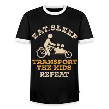 Eat Sleep Repeat Cargo Bike - Men's Ringer Shirt - black/white - Front - AI Model Female 172 light (172cm) & AI Model Male 178 light (178cm)