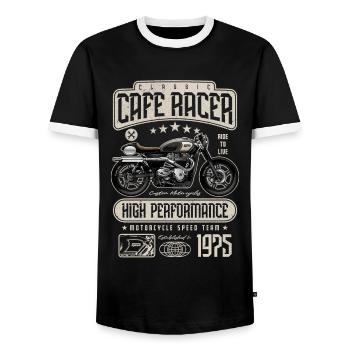 Cafe Racer Motorcycle Birthday Biker Born 1975 - Men's Ringer Shirt - black/white - Front - AI Model Female 172 light (172cm) & AI Model Male 178 light (178cm)