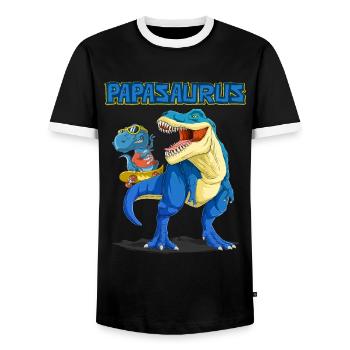 Dad, Papa, Vater, Dino, Dinosaurier für Vatertag - Männer Kontrast-T-Shirt - Schwarz/Weiß - Vorne - AI Model Female 172 light (172cm) & AI Model Male 178 light (178cm)