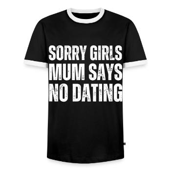 Sorry Girls Mum Says NoDate Baby Shower - Men's Ringer Shirt - black/white - Front - AI Model Female 172 light (172cm) & AI Model Male 178 light (178cm)