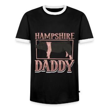 Hampshire Pig Dad - Men's Ringer Shirt - black/white - Front - AI Model Female 172 light (172cm) & AI Model Male 178 light (178cm)