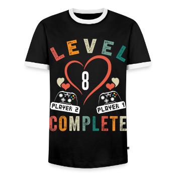 Level 8 Complete 8th Anniversary 8 Years Wedding - Men's Ringer Shirt - black/white - Front - AI Model Female 172 light (172cm) & AI Model Male 178 light (178cm)