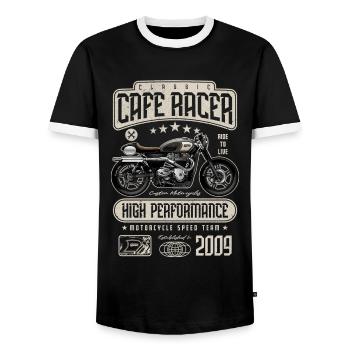 Cafe Racer Moto Anniversaire Motard Né en 2009 - T-shirt contrasté Homme - noir/blanc - Devant - AI Model Female 172 light (172cm) & AI Model Male 178 light (178cm)