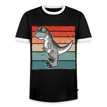 Dinosaur With Retro Vintage Nerd Geek Dino T-Rex - Men's Ringer Shirt - black/white - Front - AI Model Female 172 light (172cm) & AI Model Male 178 light (178cm)