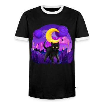 Galactic Katze Vintage Retro Cat Zeitlose Eleganz - Männer Kontrast-T-Shirt - Schwarz/Weiß - Vorne - AI Model Female 172 light (172cm) & AI Model Male 178 light (178cm)