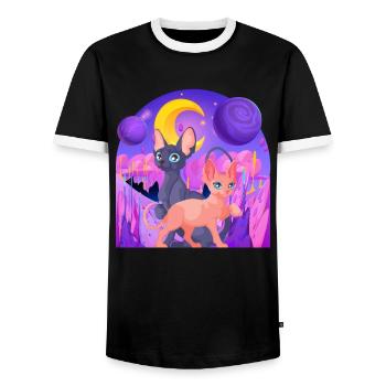 Galactic Katze Vintage Retro Cat Zeitlose Eleganz - Männer Kontrast-T-Shirt - Schwarz/Weiß - Vorne - AI Model Female 172 light (172cm) & AI Model Male 178 light (178cm)