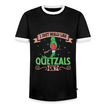 I love my quetzal - Men's Ringer Shirt - black/white - Front - AI Model Female 172 light (172cm) & AI Model Male 178 light (178cm)