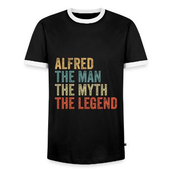 Alfred the man the myth - Männer Kontrast-T-Shirt - Schwarz/Weiß - Vorne - AI Model Female 172 light (172cm) & AI Model Male 178 light (178cm)
