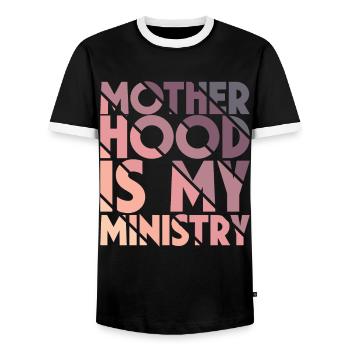 La maternité est mon ministère - T-shirt contrasté Homme - noir/blanc - Devant - AI Model Female 172 light (172cm) & AI Model Male 178 light (178cm)