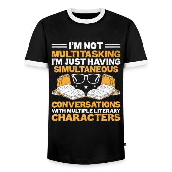 Literature Teacher School Teacher Funny Teachers S - Men's Ringer Shirt - black/white - Front - AI Model Female 172 light (172cm) & AI Model Male 178 light (178cm)