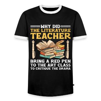Literature Teacher School Teacher Funny Teachers S - Men's Ringer Shirt - black/white - Front - AI Model Female 172 light (172cm) & AI Model Male 178 light (178cm)