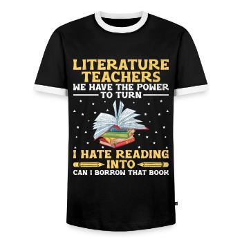 Literature Teacher School Teacher Funny Teachers S - Men's Ringer Shirt - black/white - Front - AI Model Female 172 light (172cm) & AI Model Male 178 light (178cm)