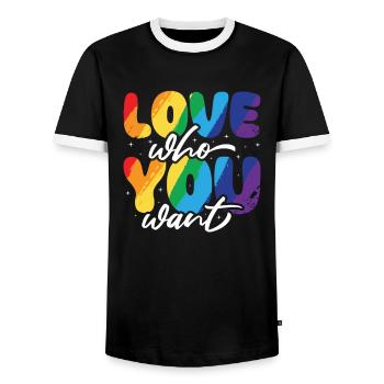 Gender Lesbians, Gays, Trans, Queer Rainbow - Men's Ringer Shirt - black/white - Front - AI Model Female 172 light (172cm) & AI Model Male 178 light (178cm)