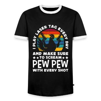 Laser Tag Every Day Pew Pew Chicken Lasergame - Men's Ringer Shirt - black/white - Front - AI Model Female 172 light (172cm) & AI Model Male 178 light (178cm)