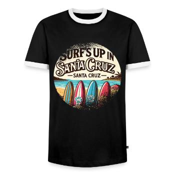 Années 70 Années 80 Dans La Ville Californienne De Santa Cruz - T-shirt contrasté Homme - noir/blanc - Devant - AI Model Female 172 light (172cm) & AI Model Male 178 light (178cm)