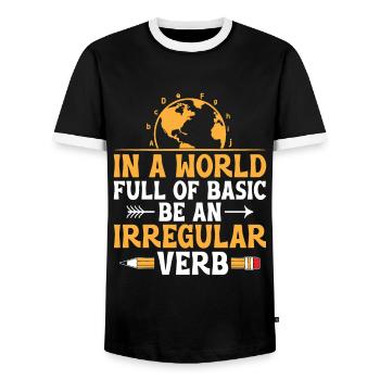 Foreign Language Teacher School Languages Teachers - Men's Ringer Shirt - black/white - Front - AI Model Female 172 light (172cm) & AI Model Male 178 light (178cm)