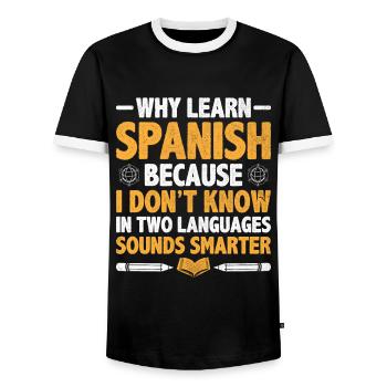 Professeur de langues étrangères École Professeurs de langues - T-shirt contrasté Homme - noir/blanc - Devant - AI Model Female 172 light (172cm) & AI Model Male 178 light (178cm)
