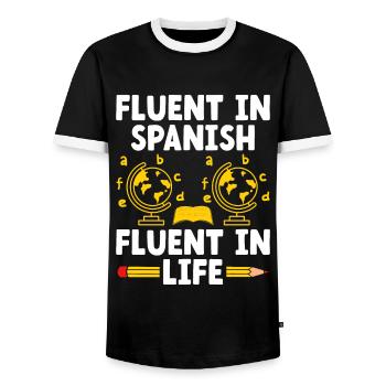 Professeur de langues étrangères École Professeurs de langues - T-shirt contrasté Homme - noir/blanc - Devant - AI Model Female 172 light (172cm) & AI Model Male 178 light (178cm)