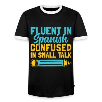 Professeur de langues étrangères École Professeurs de langues - T-shirt contrasté Homme - noir/blanc - Devant - AI Model Female 172 light (172cm) & AI Model Male 178 light (178cm)