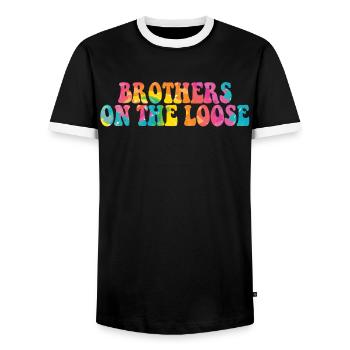 Brothers On The Loose Sibling Journey - Men's Ringer Shirt - black/white - Front - AI Model Female 172 light (172cm) & AI Model Male 178 light (178cm)