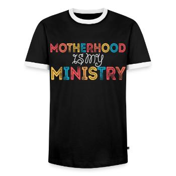 La maternité est mon ministère - T-shirt contrasté Homme - noir/blanc - Devant - AI Model Female 172 light (172cm) & AI Model Male 178 light (178cm)