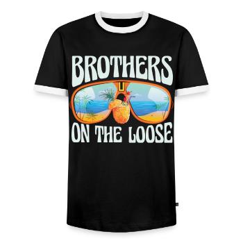 Brothers On The Loose Sibling Journey - Men's Ringer Shirt - black/white - Front - AI Model Female 172 light (172cm) & AI Model Male 178 light (178cm)
