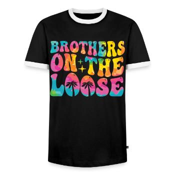 Brothers On The Loose Sibling Journey - Men's Ringer Shirt - black/white - Front - AI Model Female 172 light (172cm) & AI Model Male 178 light (178cm)